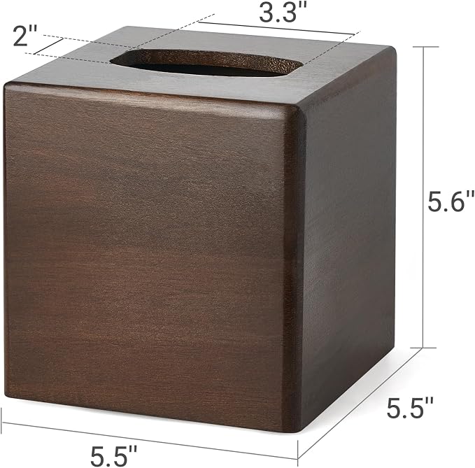 Mkono Tissue Box Cover Square, Rustic Wood Open-Bottom Holder, Dark Brown | Decorative Tissue Holder, Modern Farmhouse Decor, Desk Organizer, Bedroom Guest Room Bathroom living Room Office Dorm