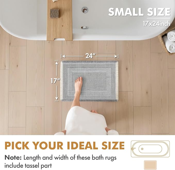 MIULEE Set of 2 Waffle Bathroom Rugs Lightgrey & Cream Boho Bath Mat 17x24 | Looped Design, Super Absorbent, Non Slip, Washable, Ultra Soft, Rubber Backed, Bathroom Mats for Floor Tub Shower