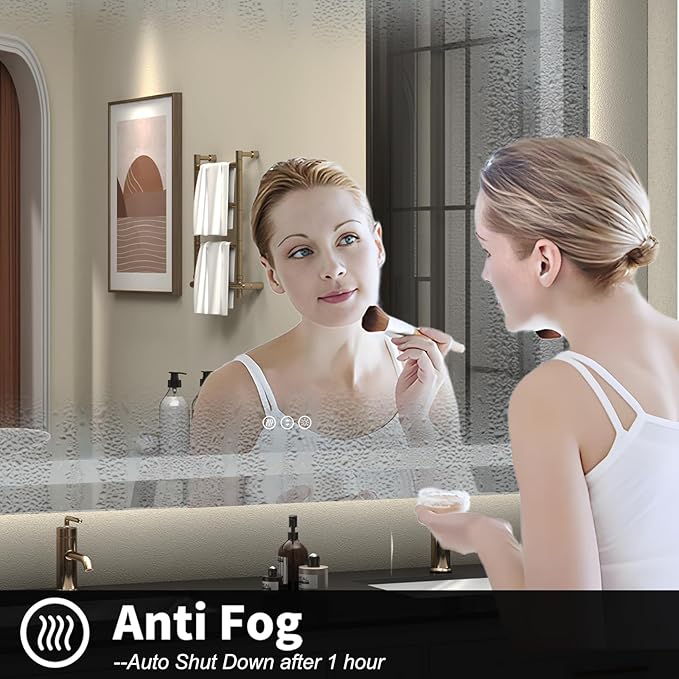 68x40 LED Lighted Bathroom Mirror for Vanity Wall | Front Light and Backlit, Anti-Fog, Memory, 3 Color, Tempered Glass, Dimmable, Rectangular, UL, Horizontal/ Vertical Mounted