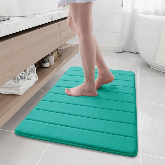 Buganda Memory Foam Bath Mat 35.4 x 24, Ultra Soft Absorbent Bathroom Rugs | Teal, Machine Washable Quick Dry Bath Mats for Bathroom Floor, Shower and Tub, Home Decor Accessories