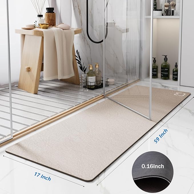 Extra Long Bathroom Runner Large Stone Bath Mats for Bathroom,17"x59"Taupe | Non Slip Rubber Backed Quick Dry Super Absorbent Diatomaceous Earth Bath Mat Extra Long Thin Diatomite Bathroom Mat Runner
