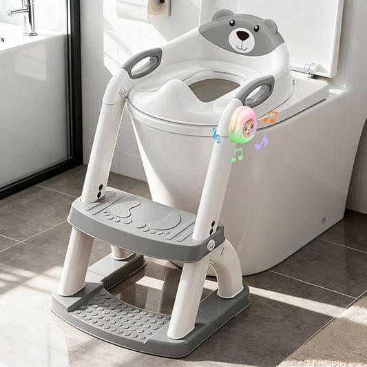 Potty Training Toilet for Toddlers, 2-in-1 Potty Training seat, Anti-Slip | SKYROKU, Fits Round & Elongated Toilets, 6 Heights, Splash Guard, Foldable, Holds 200+ lbs, Step Stool, Dishwasher Cushion