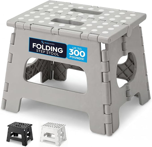 Handy Laundry Folding Step Stool 8 Inch, Gray, Non-Slip Holds 300 lbs | 8 Inch, Gray, Foldable Collapsible Step Stool, Non-Slip, Holds 300 lbs, Kitchen Bathroom Bedroom, Adults