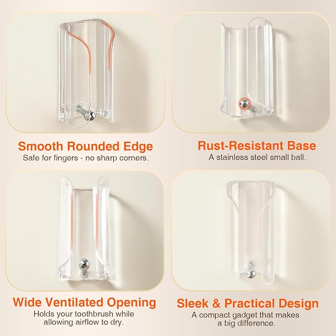 Electric Toothbrush Holder for Bathroom, Wall-Mounted Toothbrush Stand with Self-Adhesive, Compact Bathroom Caddy for Electric Toothbrushes (Clear-2pcs)