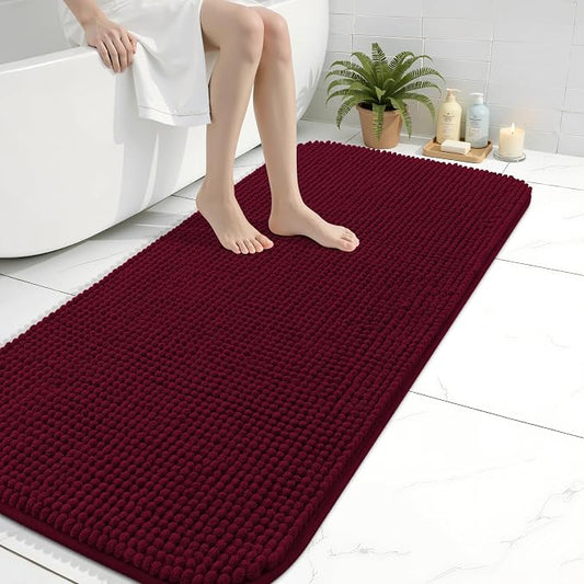 Arotive Chenille Bathroom Rugs 44x24, Soft Absorbent Bath Mat, Burgundy | Rubber Backing, Machine Washable Dry Bath Mats for Bathroom Floor, Tub and Shower, Home Decor Accessories