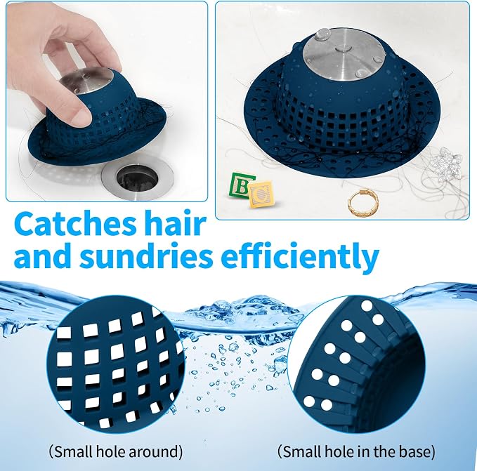 Aluvor Shower Drain Hair Catcher Bathtub Drain Cover Sink Drain Protector | Bathroom Sink & Bathtub Drain Strainer for Pop-Up & Regular Drains, Navy Blue