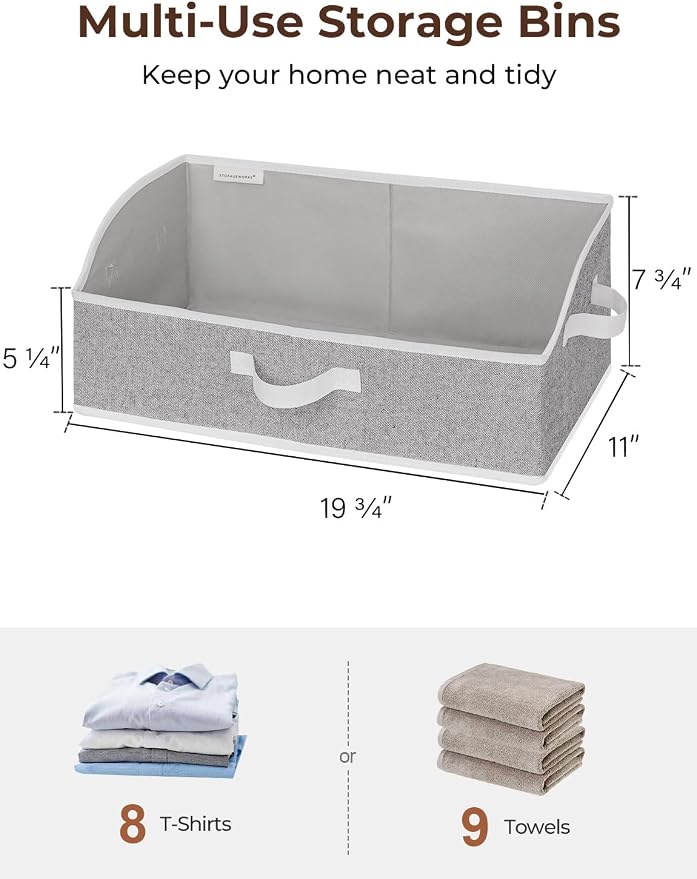 StorageWorks Closet Storage Bins Trapezoid, Gray, Large, 3-Pack | Closet Organizer Bins, Trapezoid Organizer Box for Shelves, Fabric Clothes Bin, Foldable Organizing Baskets with Handles