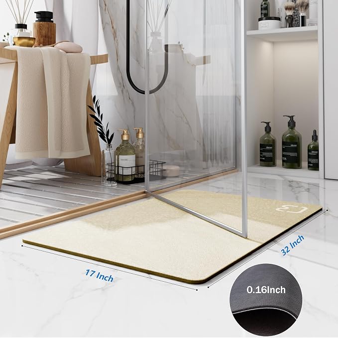 Diatomaceous Earth Bath Mat Stone Bath Mats for Bathroom,17"x32",Beige | Non Slip Rubber Backed Quick Dry Bathroom Rugs Super Absorbent Low Pile Diatomite Stone Bathroom Mat Fit Under Door Floors