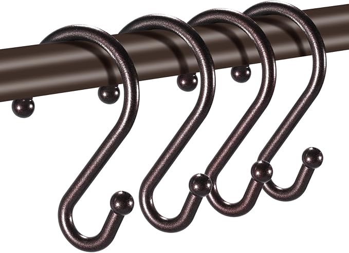 Shower Curtain Hooks, Metal Shower Hooks for Shower Curtain Rod, Rust Proof Metal Shower Curtain Rings, Decorative S Shower Hook (Bronze)