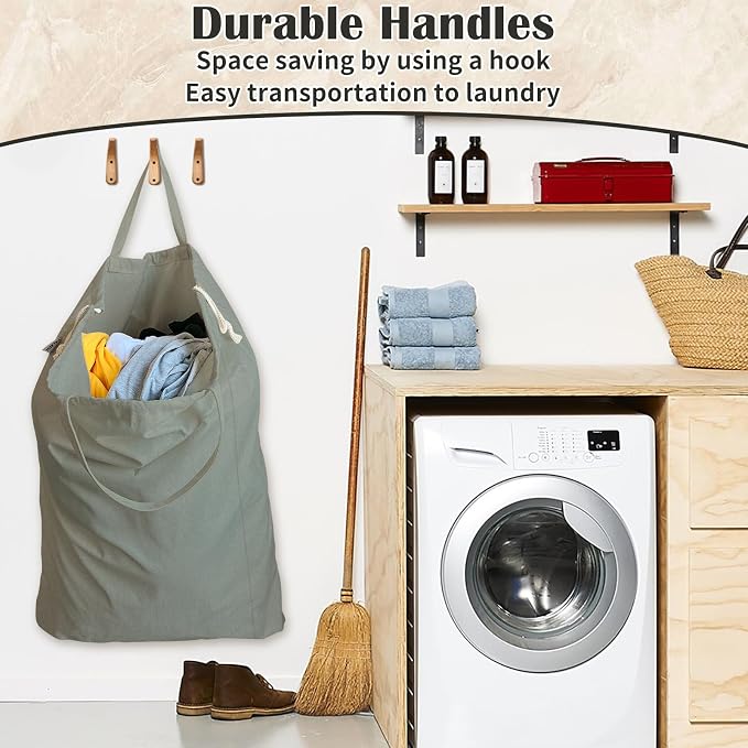 Cotton Canvas Laundry Bag 30"Wx 35"H with Handles Drawstring, CottonGray | Thick Large Heavy Duty Washable Dirty Clothes Sack for Camp, College Dorm, Laundromat, Home Storage, 1Pack