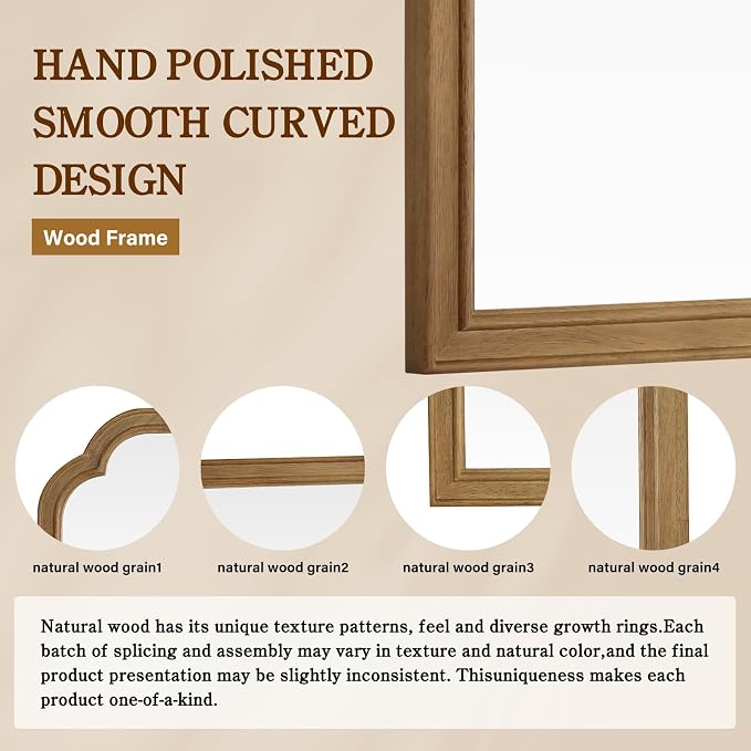 24" x 36" Natural Wood Mirror for Wall Mounted, Rustic Wood Frame Wall Mirrors Decorative for Living Room or Bathroom Mirror (Natural Color)