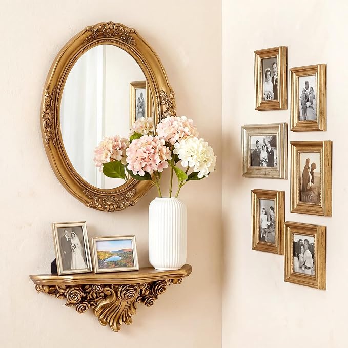 Pinkunn 17" Vintage Antique Gold Floating Wall Shelf | French Country Style Fleur De Lis Victorian Baroque Decorative Ledge, Gothic Wall Decor for Living Room, Bedroom & Entryway