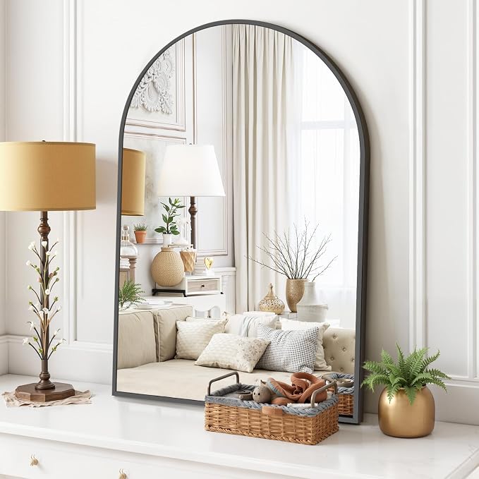 Arched Wall Mirror 38x26 Inch Black Bathroom Vanity Mirror with Metal Frame | Modern Arch Mirror for Bedroom, Living Room, Entryway, Wall Mounted Decorative Mirror