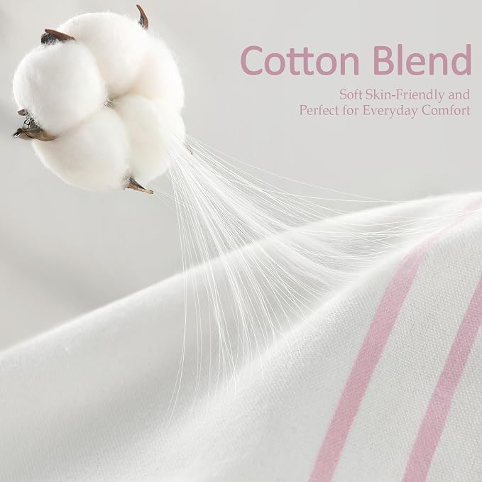 Pink Boho Cotton Striped Shower Curtain with Tassel 72" W X 72" L | Boho Farmhouse Shower Curtains for Bathroom with Soft Cotton Feel