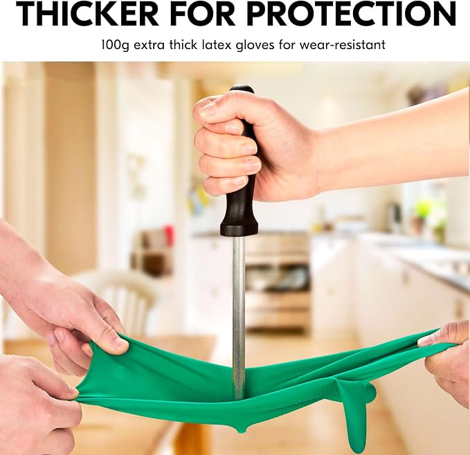 Vgo...Latex Reusable Household Gloves,Cleaning Gloves,Long Cuff (HH4601,XL) | green,extra Thickness,kitchen,dishwashing,household,painting,gardening,pet care,car washing,bathroom,hair dyeing,laundry