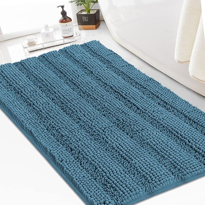 Turquoize Chenille Bath Rugs Shaggy Bathroom Rugs Non Slip Bath Rugs for Bathroom 24 x 36 Turquoise Blue Bath Rug Extra Soft and Absorbent Area Rug, 24"x 36", Turquoise Blue