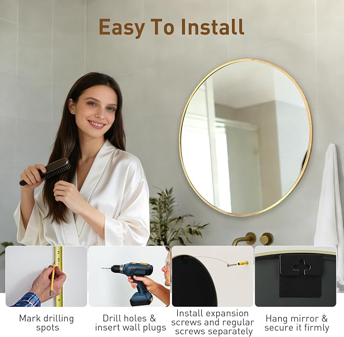 NEWBULIG Bathroom Mirror, Wall Mirror with Aluminum Alloy Thin Frame, Bathroom Mirrors for Over Sink, Bedroom, Living Room, Entryway