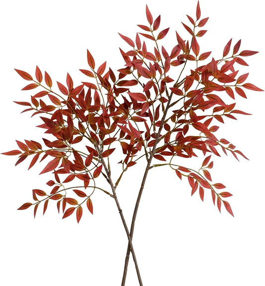 2 Pcs Fake Plants 35.4 Inch Red Fall Stems for Vase Fall Decor, Artificial Plants Indoor Faux Branches for Vase Filler Fake Leaves Office Home Decor