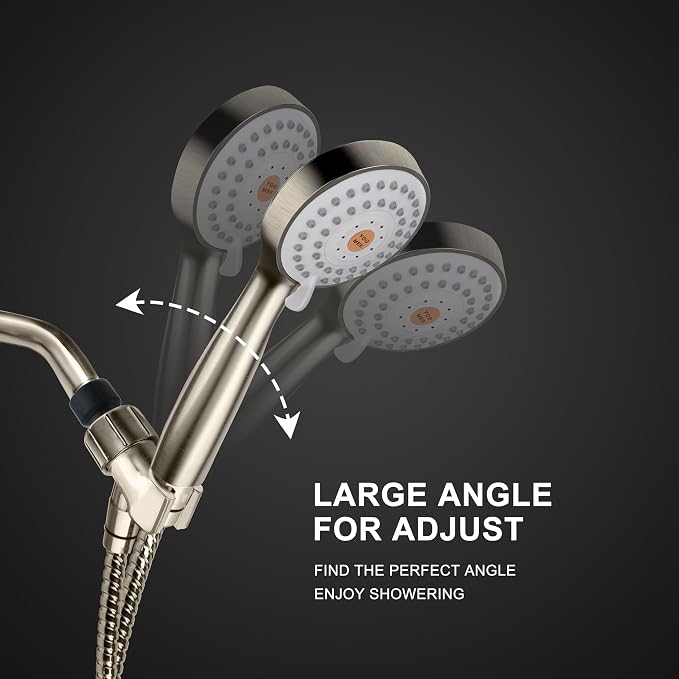 YOO.MEE High Pressure Handheld Shower Head, Power Boost Resists Low Flow | Against weak pressure, pulsating for deep rinsing, with 79 inch stainless steel hose, rotatable mount arm, brushed nickel