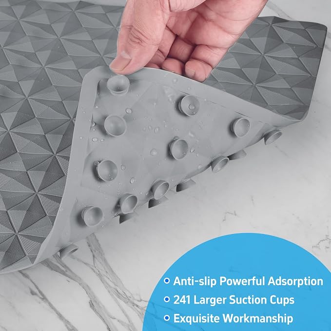 Non Slip Bathtub Mat for Bath Tub Shower - 268 Vacuum Suction Cups | 100% Natural Rubber - Unique Diamond Texture - Soft & Safe for Fatigue Relief - Machine Washable - 17 × 35 Inch
