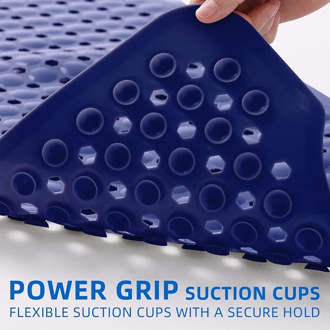 MOONFLY Shower and Bathtub Mat, 40x16 Inches, Navy Blue | Extra Long Non Slip Mats with Suction Cups,Drain Holes, Machine Washable ,Anti Slip Bathmats, Bathroom Mats for Tub Nonslip
