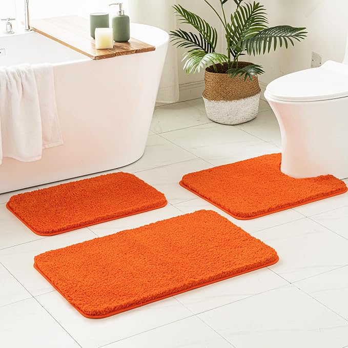 MIULEE Fall Orange Microfiber Toilet Bath Rug U-Shaped Contour 20x20 Inch | Absorbent, Non Slip, Quick Dry, Fluffy Bath Rugs for Bathroom Floor Tub Showers, Machine Washable