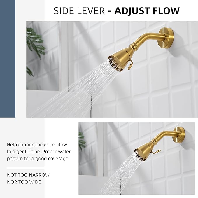 Angle Simple High Flow Shower Head Adjustable, G 1/2, Brushed Dark Gold | Brass, High Pressure Shower Sprayer for Outdoor, Adjustable Angle and Water Flow, No Flow Restrictor, Easy to Wash Clean