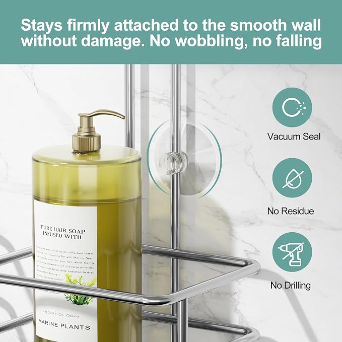 SRIWATANA Shower Caddy Hanging, Shower Organizer with Razor Hooks, Chrome | Rustproof Shower Rack, No Drilling Shelves Over Shower Head, Anti-Swing Scution Install, Bathroom Holder for Sponge Loofah