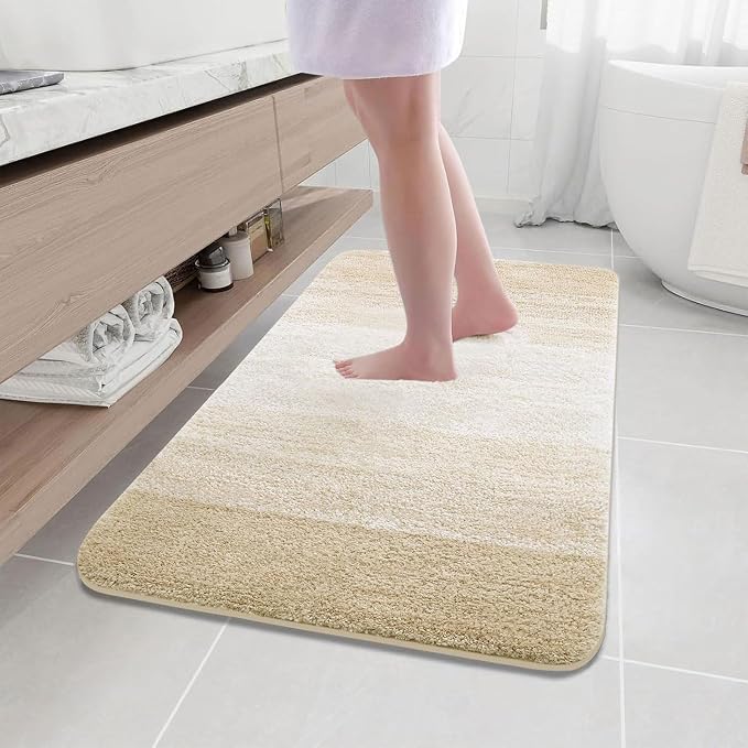 Arotive Microfiber Bathroom Rugs, Shaggy Soft Absorbent Bath Rug, 45x27 | LightBeige, Rubber Backing Thick Plush Machine Washable Dry Bath Mats for Bathroom, Tub and Shower, Rectangular