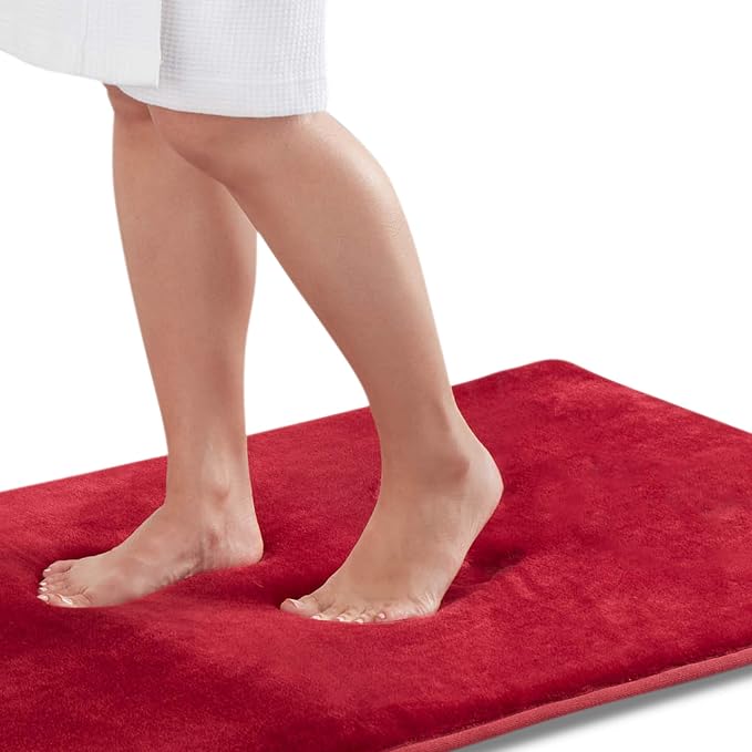 Memory Foam Bath Mat Non Slip Absorbent Super Cozy Velvet Bathroom Rug Carpet (60 inches X 17 inches, Red)