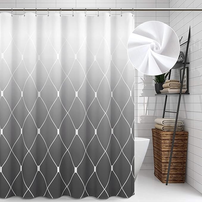 Grey Shower Curtain Ombre Gray and White Shower Curtains with Hooks Geometric Pattern Water Repellent Bath Curtain for Bathroom Bathtub Hotel 72x72 inch