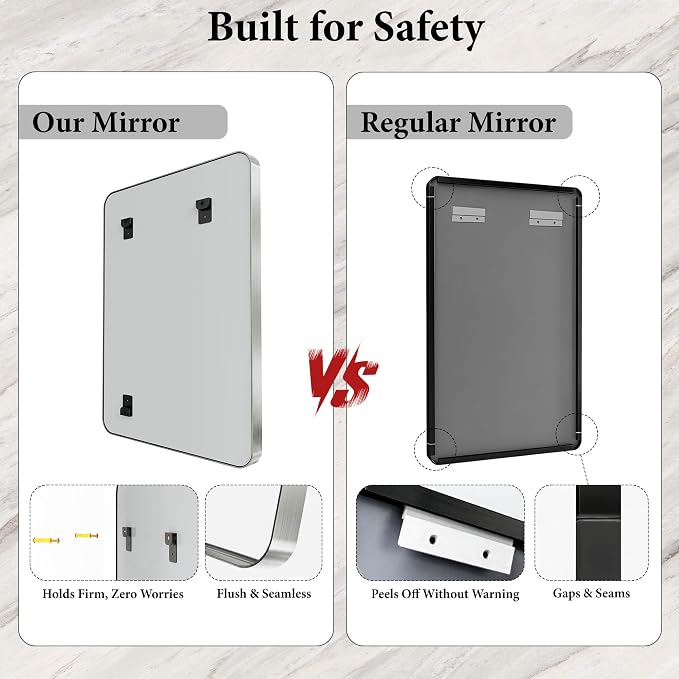 30x36 Inch Silver Metal Framed Bathroom Mirror for Wall, HD Tempered Glass | Vanity Mirror for Over Sink, Anti-Rust Aluminum Alloy Mirror, Farmhouse, Horizontally or Vertically Hanging