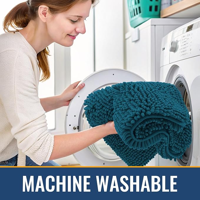 Arotive Bathroom Rugs 24x16, Soft Absorbent Shaggy Chenille Bath Rugs | Peacock Blue, Machine Washable Rubber Backing Bath Mats for Bathroom Floor Tub and Shower Home Decor Accessories