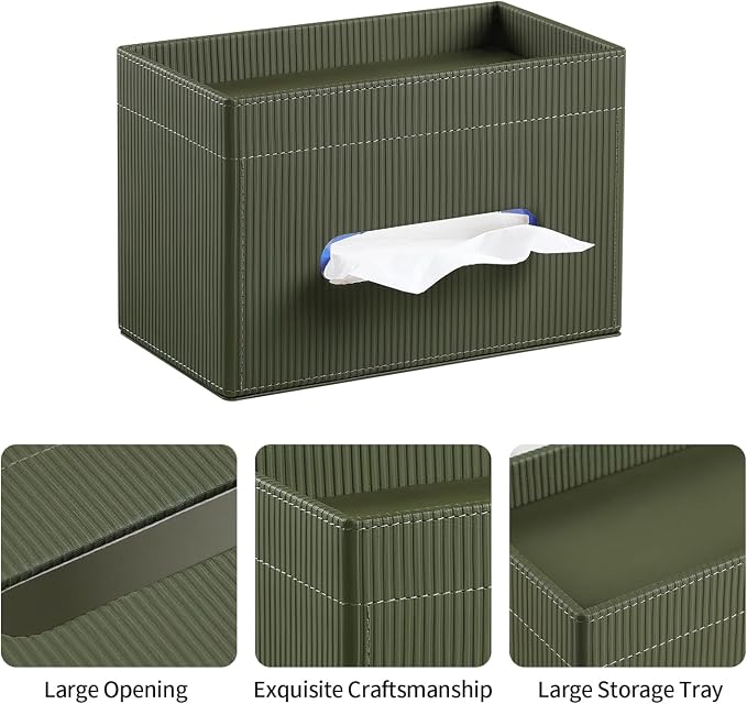 Rectangular Tissue Box Cover PU Leather Tissue Box Holder Rectangle | Magnetic Closure, Storage Tray, For All Full-Size Rectangular Tissue Box, For Bathroom NightStands Office Desk Decorative
