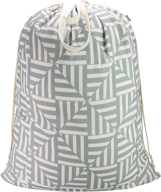 Canvas Laundry Bag with Handles & Drawstring 30"Wx35"H, L+ Geometry Gray | Thick Canvas Storage Bag, Large Heavy Duty Washable Dirty Clothes Travel Sack, for Camp, College Dorm, Laundromat, 1 Pack