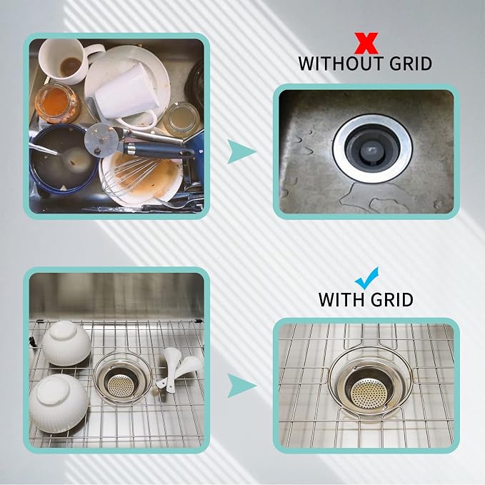 Kitchen Sink Grid 18-7/8" x 13-3/4"- Heavy Duty Kitchen Sink Protector with Built-in Strainer & Center Drain, Non-Slip Rubber Feet & Scratch Resistant Bottom Guard