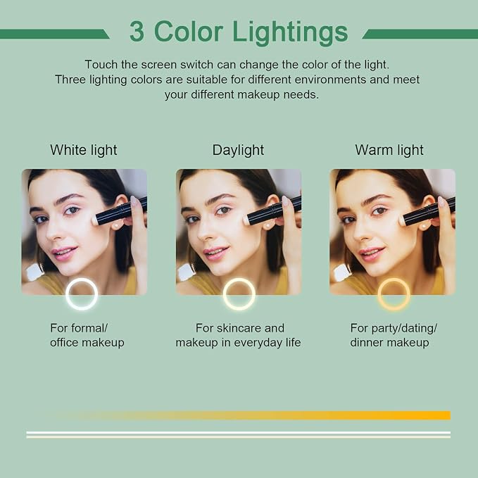 Folding Travel Mirror Lighted Makeup Mirror with 72 LEDs 3 Colors Light Modes, USB Rechargable, Portable, Ultra Thin, CompactVanity Mirror with Touch Screen Dimming for Cosmetic (Green)
