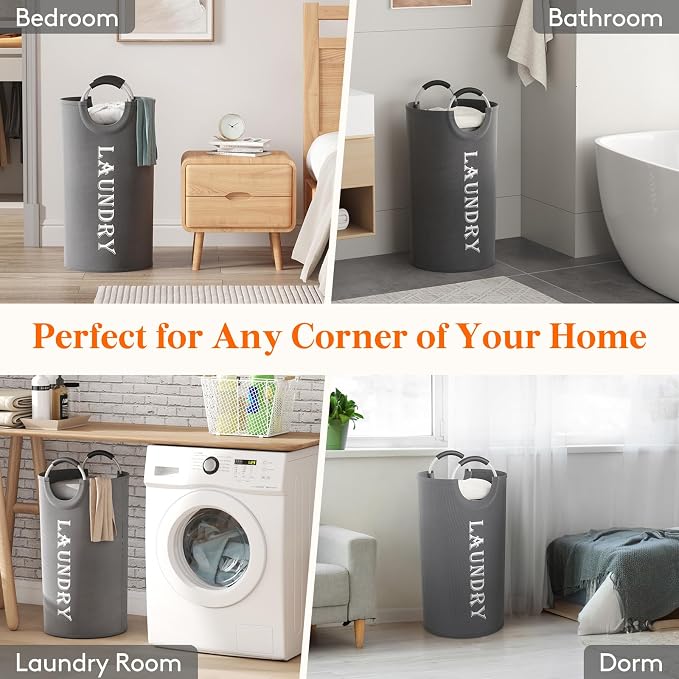 Lifewit 2 Pack 100L Laundry Basket with Aluminum Handles, Grey | Collapsible Large Laundry Hamper, Waterproof Fabric, Freestanding Dirty Clothes Hampers for Dorm, RV, Bedroom, Laundry Room