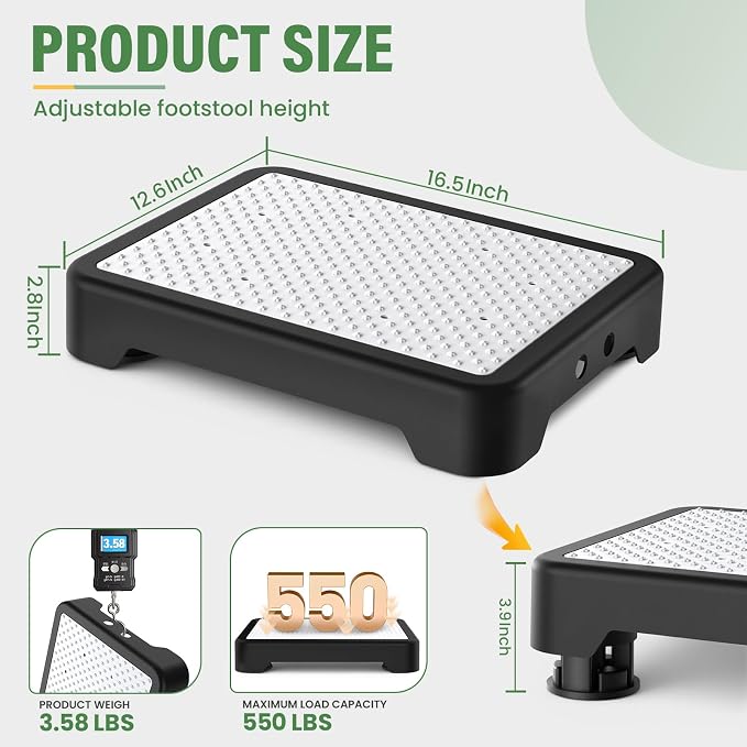 SOYO Mobility One Step Stool Platform for Adults & Elderly, Black-White | Adjustable Small Step Riser for Seniors, Indoor Outdoor Non-Slip Standing Support Portable Low Step for Car, Bed, Bathroom