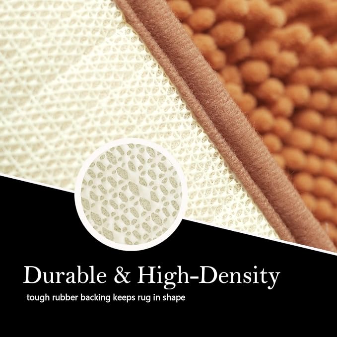 Bathroom Rugs Chenille Bath mat 2 Piece Set, Super Absorbent, Strong PVC Non Slip Backing, Bath mats for Bathroom, Plush Shaggy, Thick, Machine Washable, Bathtub, Toilet.(Champagne)