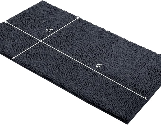 LuxUrux Plush Chenille Runner Rug – Ultra-Soft, Absorbent & Non-Slip Bath Mat for Bathroom, Hallway & More, Machine Washable (27 x 47 inches, Charcoal)