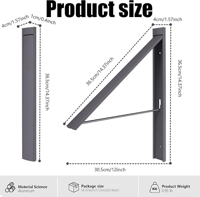 Ithywat Retractable Clothes Drying Rack, Space Saver Wall Mounted Folding Hanger for Laundry Room, Closet Storage Organization, Easy Installation Aluminium Never Rust Dryer Gray