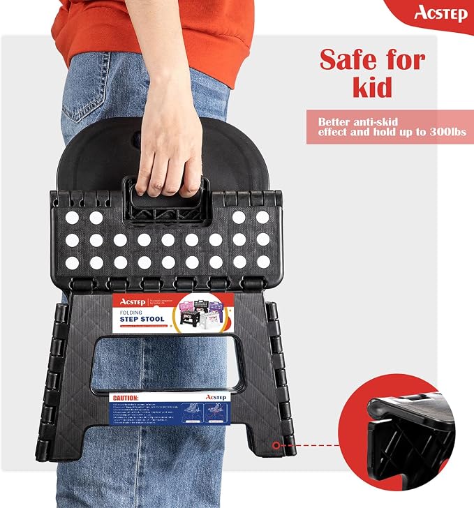 Folding Kids Step Stool with Back Support for Kids,9" Plastic Kids Chair for Outdoor or Indoor Kitchen Step Stools and Bathroom Stool for Toddlers Boys Girls