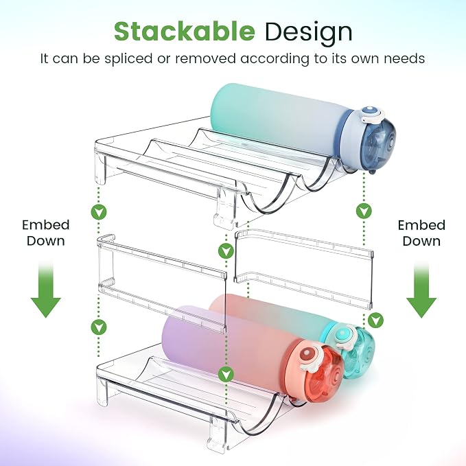 spospo Water Bottle Organizer for Cabinet, Water Bottle Storage Organizer, 2 Packs Water Bottle Storage Rack, Water Bottle Holder for Cabinet, Stackable Water Bottle Storage Rack | 2 Packs Tumbler Organizer, Water Bottle Holder for Cabiner, Fridge, Kit...