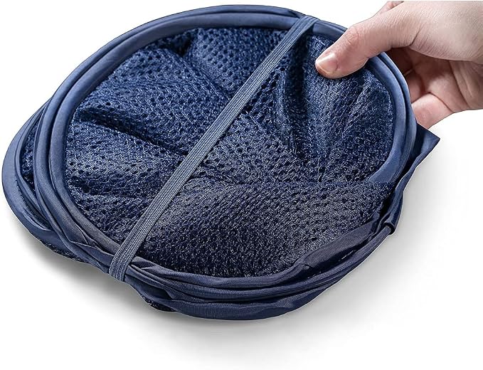 BATTOO Deluxe Strong Mesh Pop up Laundry Hamper Basket with Side Pocket for Laundry Room, Bathroom, Kids Room, College Dorm or Travel Navy Blue