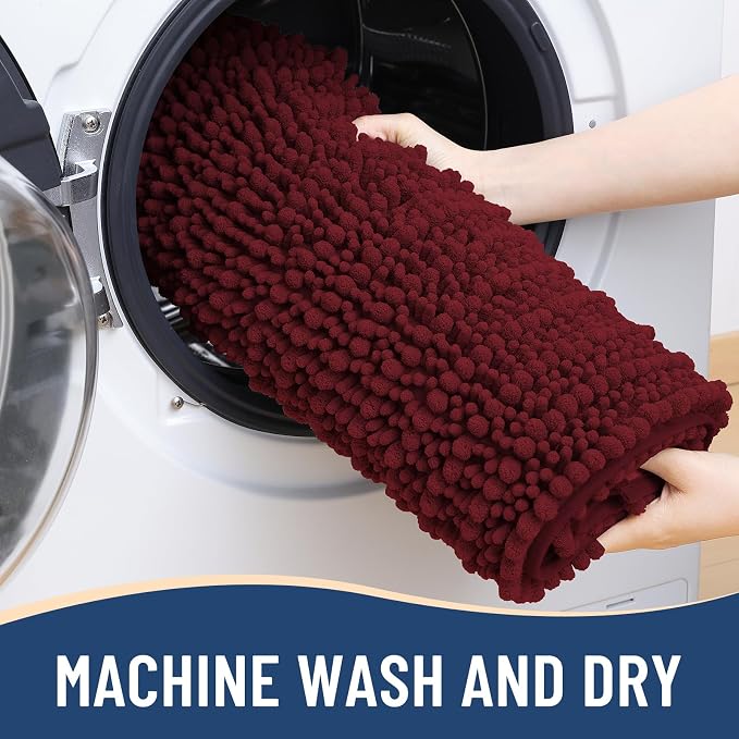 Arotive Round Bathroom Rugs 24x24, Soft Absorbent Chenille Shaggy Bath Mat | Burgundy, Machine Wash Dry, Bath Rugs for Bathroom Floor, Tub and Shower, Home Decor Accessories