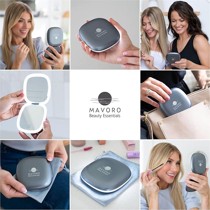 LED Lighted Travel Makeup Mirror 1x/10x, USB-C Rechargeable(Graphite Grey)
