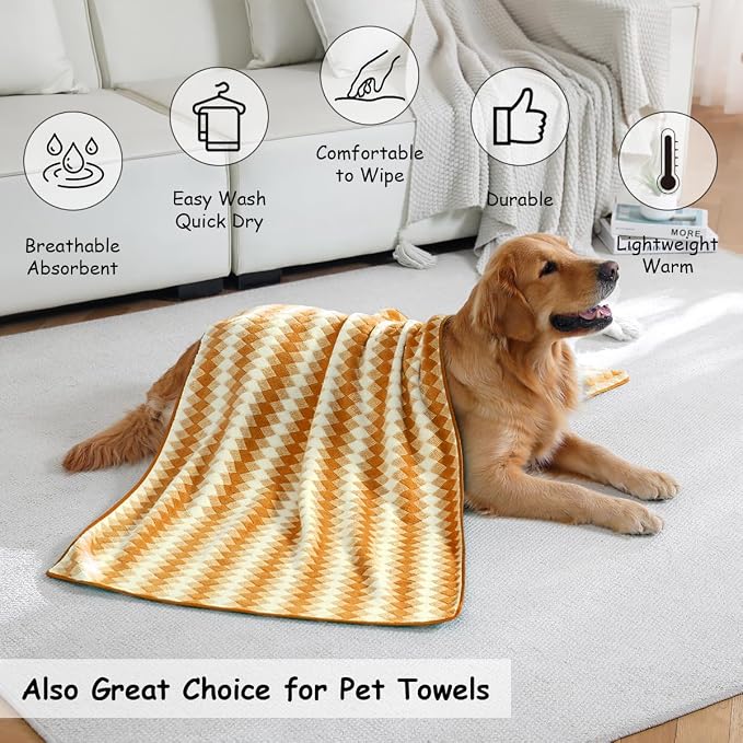 12 Pcs Ginger Yellow White Diamond Towel Set-4 Bath Towels,4 Hand Towels,4 Washcloths Soft Polyester Bath Towel with Loop Absorbent Shower Towel Quick Dry Family Towels for Bathroom Spa Gym