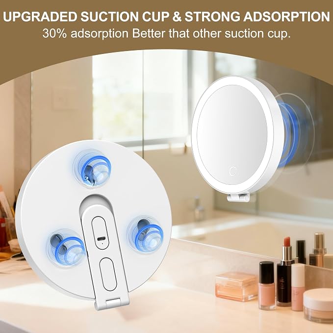 Mocado 30x Magnifying Mirror with Light, 6" Magnifying Mirror Suction Cup | 3 Colors Light, Dimmable Touch, 0-100% Brightness Adjustable, Stable Stand, 2000mAh Rechargeable, Handheld Mirror,(White)
