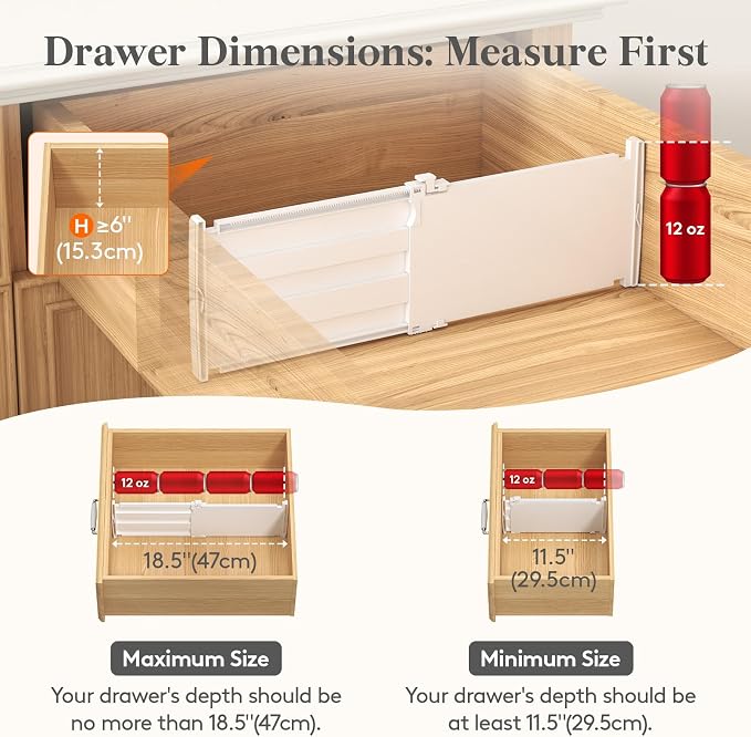 Lifewit 6" Tall Drawer Dividers, Adjustable Deep Drawer Organizer Clothes | 9 Pack 11.5"-18.5" Expandable White Plastic Separators for Dresser, Kitchen, Cabinet, Closet, Office Organization & Storage